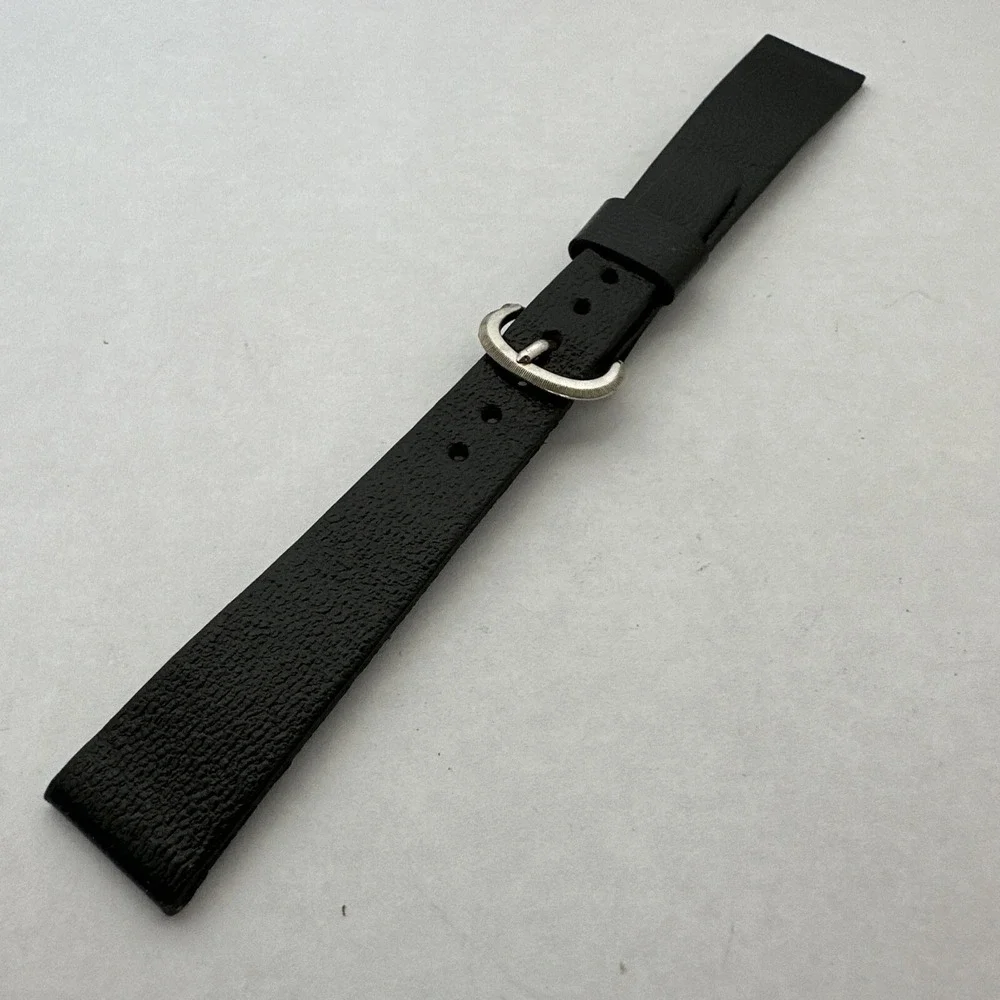 Caravelle Vintage Black Leather Watch Strap Silver Tone Buckle Replacement Band